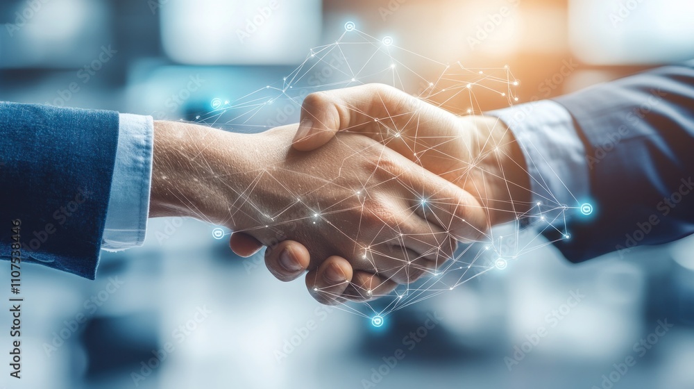 Poster a handshake symbolizing partnership and collaboration in a business setting.