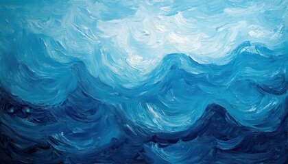 Tranquil Abstract Ocean Waves in Shades of Blue with Soft White Foam Creating a Serene and Calming Atmosphere for Artistic Decor or Background Use