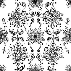 Fototapeta premium Black and white floral damask seamless pattern.