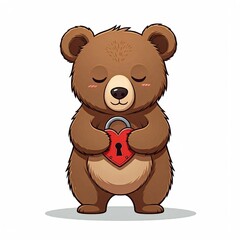 Obraz premium chibi-style bear, with a heart-shaped lock in its paws, symbolizing the end of oppression and slavery. The bear is standing upright with a peaceful expression, and the background is a simple, plain w