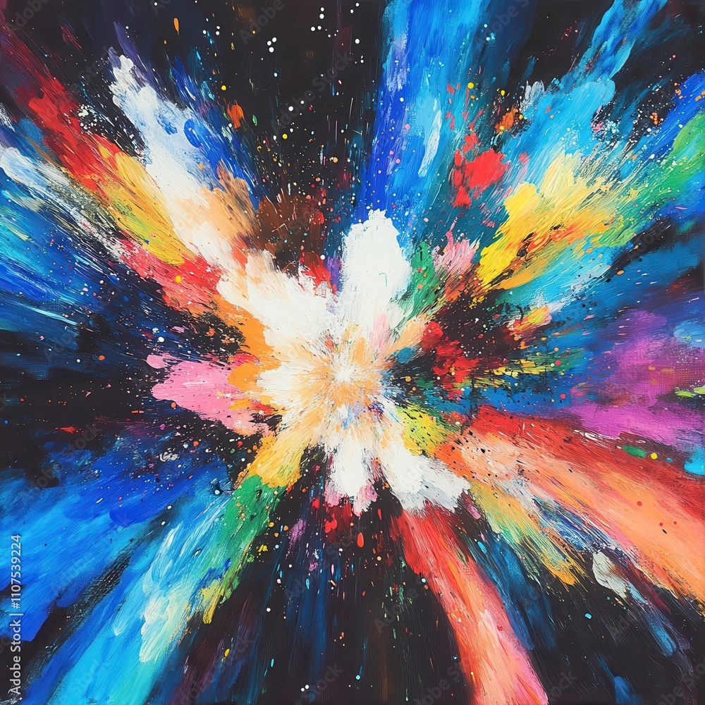 Poster Vibrant Abstract Art Explosion Representing Dynamic Movement and Colorful Energy with Vivid Brush Strokes and Creative Expression in a Dark Background