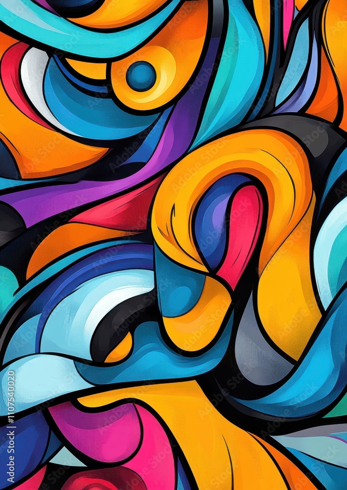 Poster vibrant abstract curves and swirls in bold colors for modern art, wall décor, and design projects fe