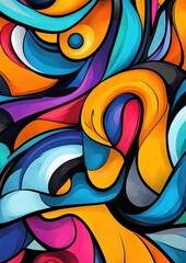 Vibrant Abstract Curves and Swirls in Bold Colors for Modern Art, Wall Décor, and Design Projects Featuring Dynamic Movement and Flowing Patterns