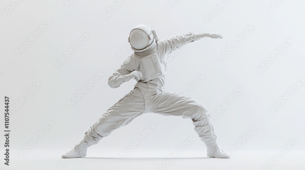 Aufkleber a dynamic pose of a white-suited astronaut against a minimalist background.