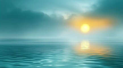 Fototapeta premium Reflection of sun in water blue, teal, yellow colors illustration for kids