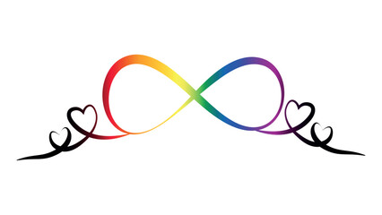 Infinity rainbow symbolwith hearts shape. infinity sign in rainbow spectrum colors. .Neurodiversity awareness and acceptance concept vector with rainbow infinity symbols. Autism awareness.	

