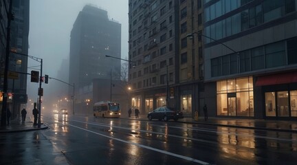 Obraz premium cinematic street view of a fog in the morning city