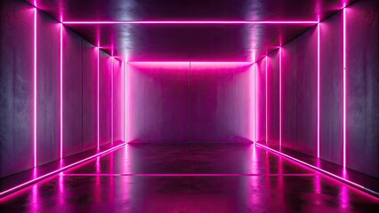 Fototapeta premium Minimalist Dark Room Pink Neon Light Strip - Abstract Interior Design Photography