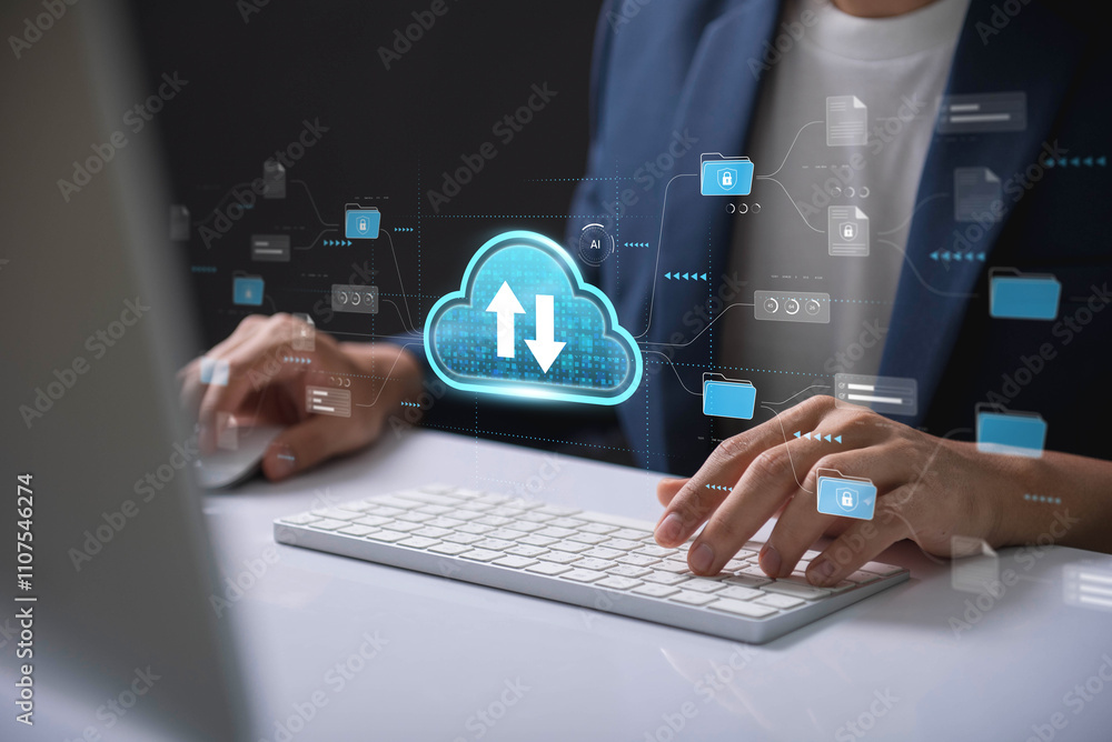 Leinwandbilder Cloud Technology and Digital File Management Showcasing Secure Data Sharing, Internet Based Storage, and Scalable Solutions for Remote Access and Cyber Connectivity in Business Systems