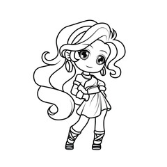 Adorable chibi with big eyes. Perfect black-and-white outline for coloring pages.