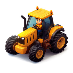 Obraz premium Cartoon boy driving yellow tractor.