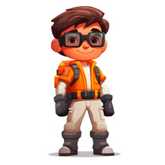 Obraz premium Cartoon boy explorer with backpack.