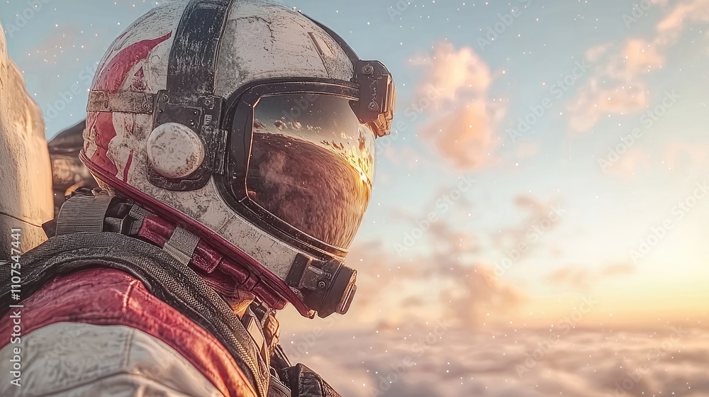Poster astronaut exploring cosmic horizons outer space digital art futuristic environment wide-angle view s