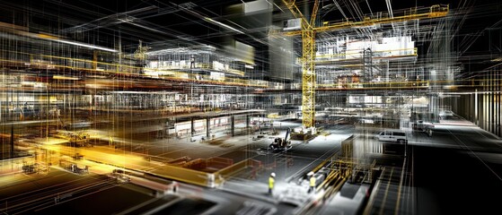 Fototapeta premium Construction site showcasing structural elements and machinery