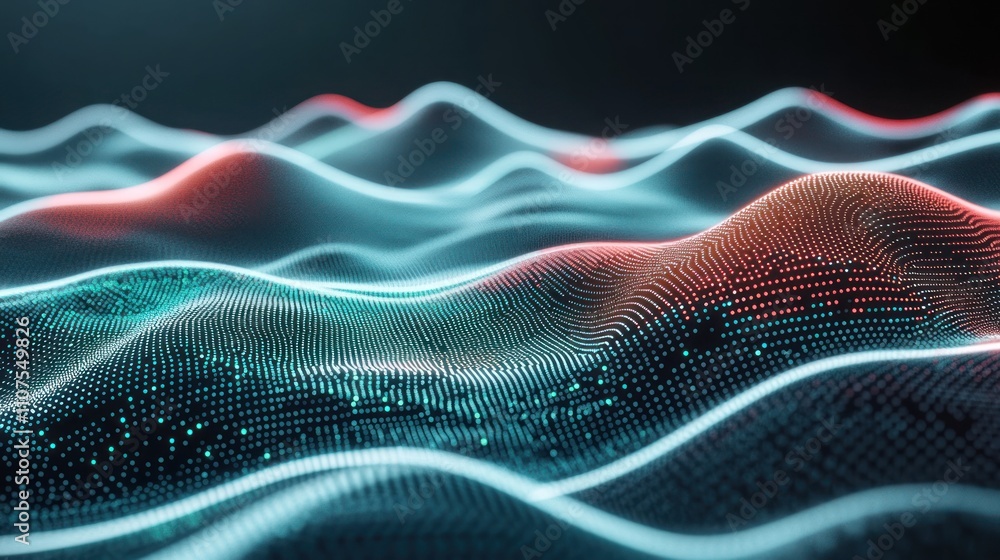 Aufkleber Abstract representation of digital waves with glowing patterns.