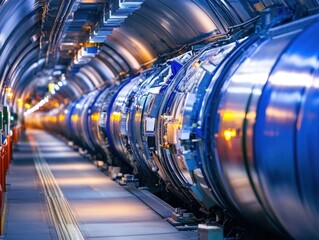 Particle physics laboratory exploring subatomic particles using advanced particle accelerators and detectors