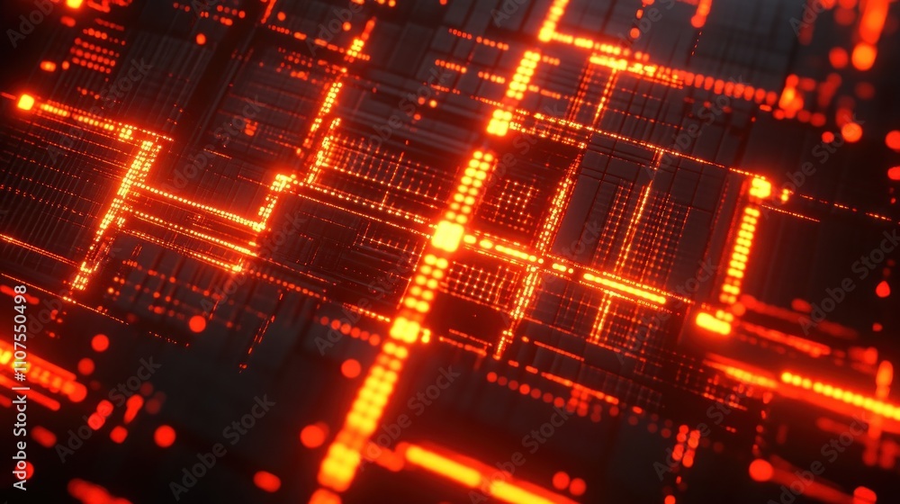 Aufkleber Abstract digital representation with glowing red lines and grids, suggesting technology and data.
