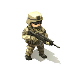 Cartoon soldier holding rifle.