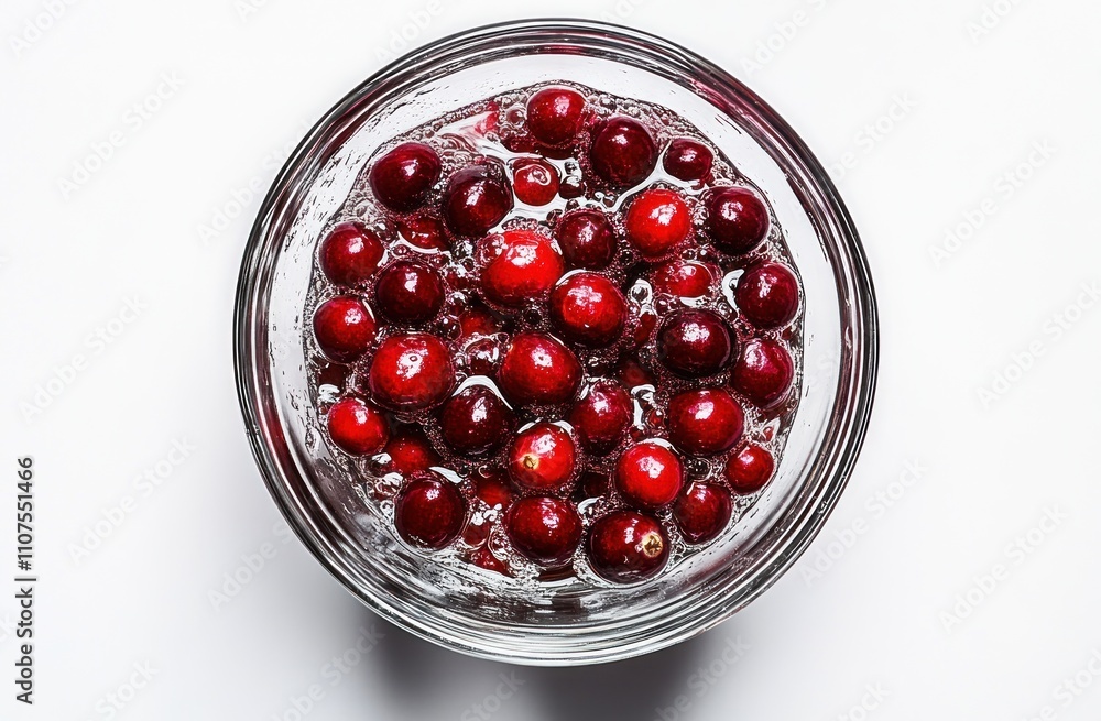 Poster A bowl of fresh cranberries submerged in water.