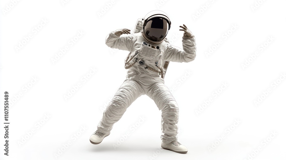 Leinwandbilder an astronaut in a spacesuit poses dynamically against a white background.