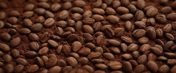 Fototapeta premium Close-up of roasted coffee beans with warm tones.