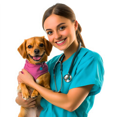 Smiling Veterinarian Caring for a Cute Dog &ndash; Professional Animal Care and Compassionate Service at a Veterinary Clinic, Promoting Pet Health and Wellness