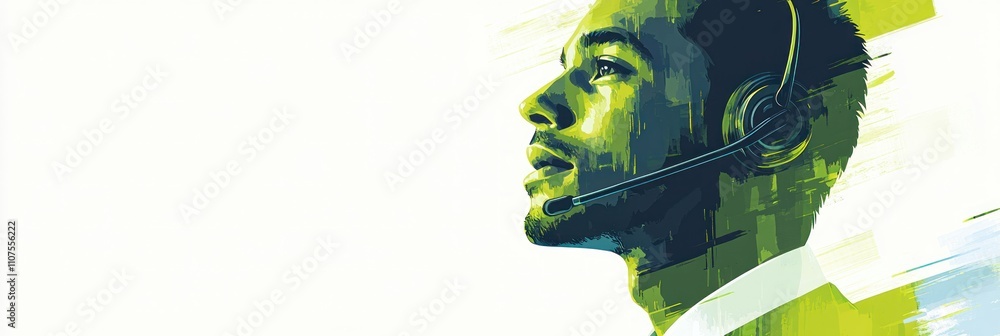 Poster a stylized image of a professional with a headset, symbolizing communication and support.