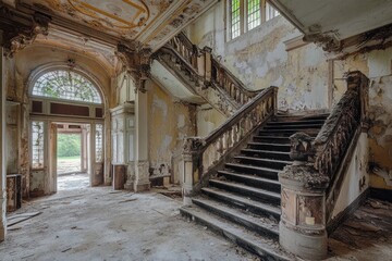 Fototapeta premium Abandoned mansions and estates, once grand, now crumbling and overtaken by the elements