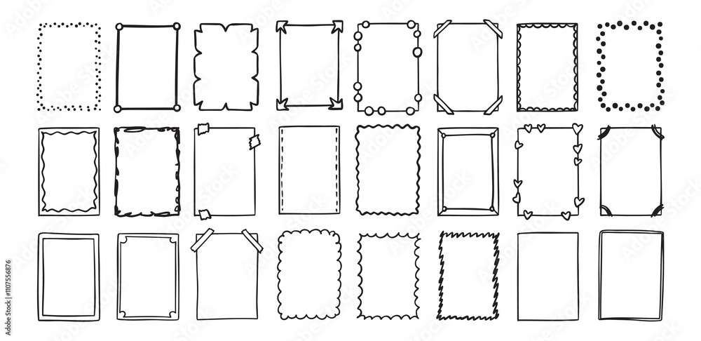 Poster hand drawn rectangle frame doodle vertical. line style empty drawing textbox