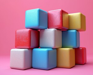 An assortment of abstract geometric shapes. Poster, cover, branding, banner, and a cracked cube. 3D rendered image.