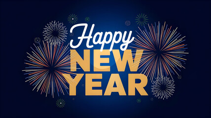 Happy New Year 2025 , new year 2025 typography Christmas season Festive Fireworks Background Greeting Card Banner illustration with fire works on sky 