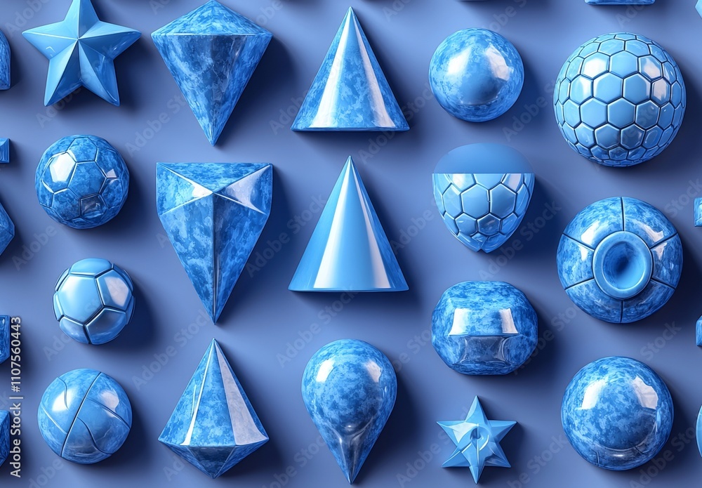 Poster objects with spots. a molecular grid. a 3d rendering. a neuronal connections structure for learning.