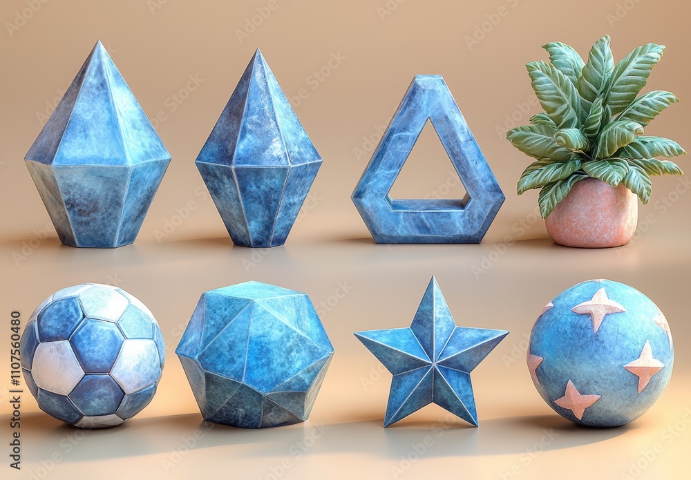 Poster dotted objects. a molecular grid. a 3d image. a neuronal connections network for learning. crystals,