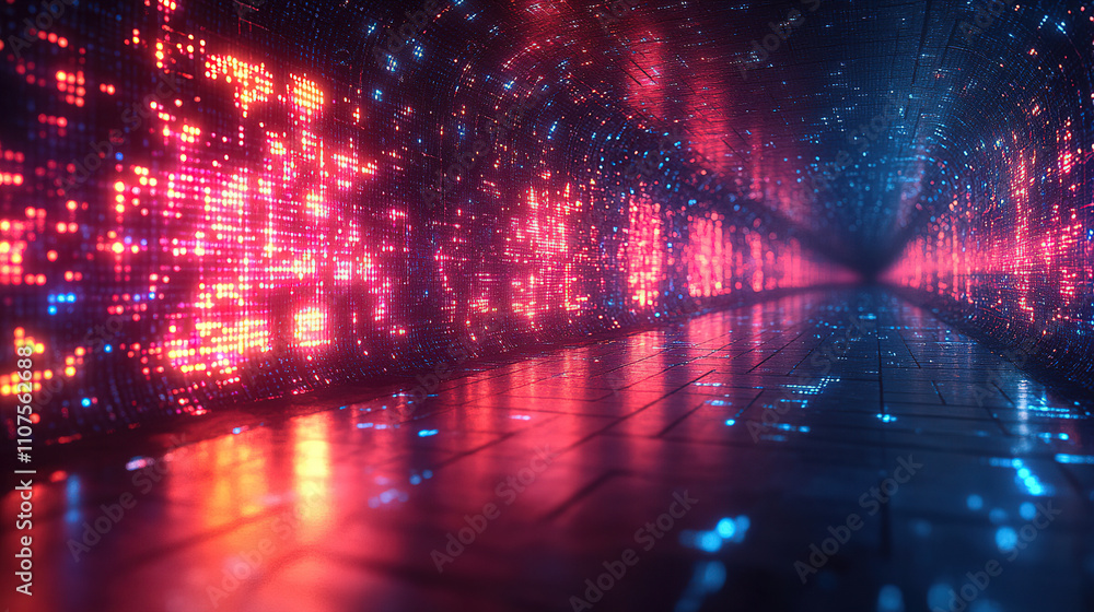 Aufkleber neon lights illuminate a futuristic tunnel with glowing patterns, creating a vibrant atmosphere for 