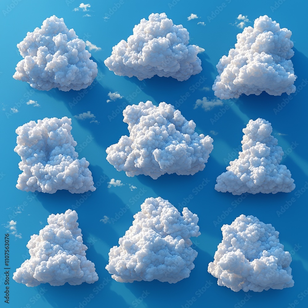 Poster clouds depicted in two dimensions. realistic three-dimensional renderings.
