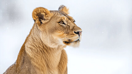 Full body lion side view portrait standing isolated on white background. wild male carnivore predator cat animal with mane, africa jungle king, danger, power, big.