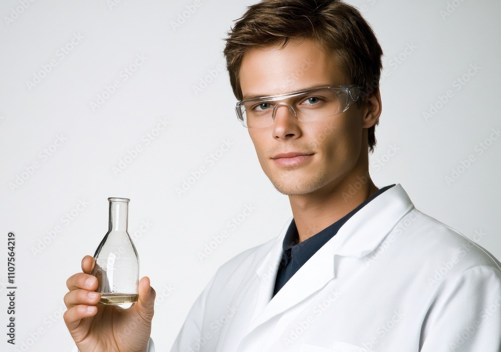 Aufkleber a scientist in a lab coat holding a flask, symbolizing research and experimentation.