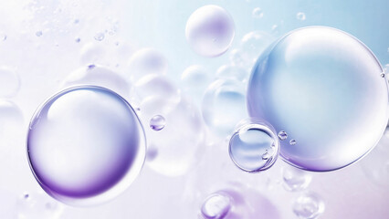Elegant glass-like bubbles on a soft blue and purple gradient background, perfect for modern designs, branding, or wellness visuals.