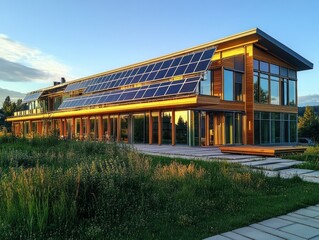 Obraz premium Sustainable zero-energy buildings that generate and use only the energy they produce