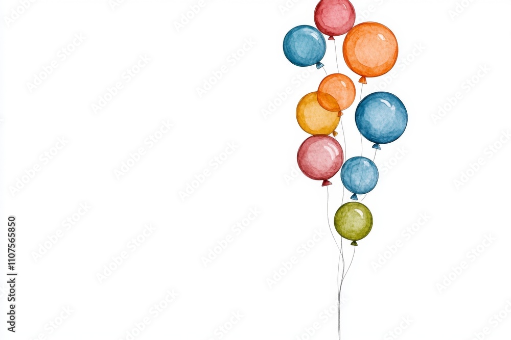 Poster a 2d flat illustration of colorful bubbles floating on a clean white background