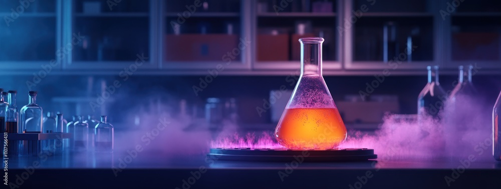 Poster A glowing flask in a lab, surrounded by mist, suggesting a scientific experiment.