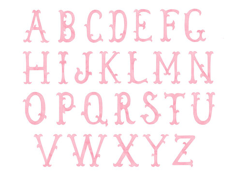 Watercolor vintage pink alphabet, letters for crest design