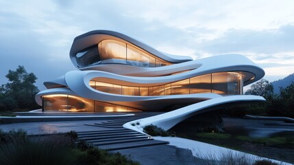 Obraz premium Minimalist futuristic buildings with clean lines, focusing on simplicity and efficiency