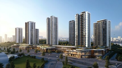 Obraz premium High-rise futuristic architecture with sleek, towering designs that dominate the skyline