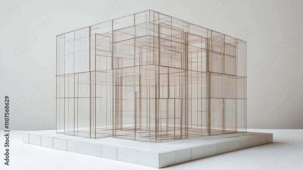Leinwandbilder A transparent wireframe structure representing modern architectural design concepts.