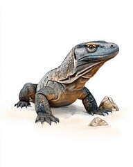 Fototapeta premium A realistic illustration of a lizard exploring its rocky habitat, showcasing intricate details and vibrant colors.