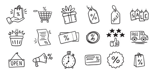 Fototapeta premium Loyalty card hand drawn doodle element icons. Symbol for Loyalty card, incentive program outline illustration icon