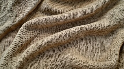 Naklejka premium Textured close-up of soft beige knit fabric draping elegantly.