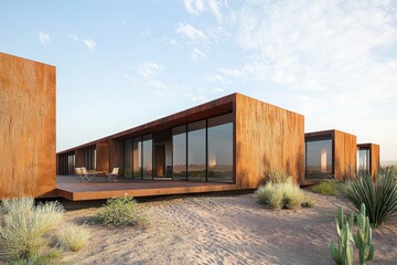 Eco-friendly desert architecture designed for extreme climates, focusing on sustainability and resource efficiency
