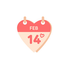 Calendar with February 14, happy valentines day, , isolated flat illustration in transparent background